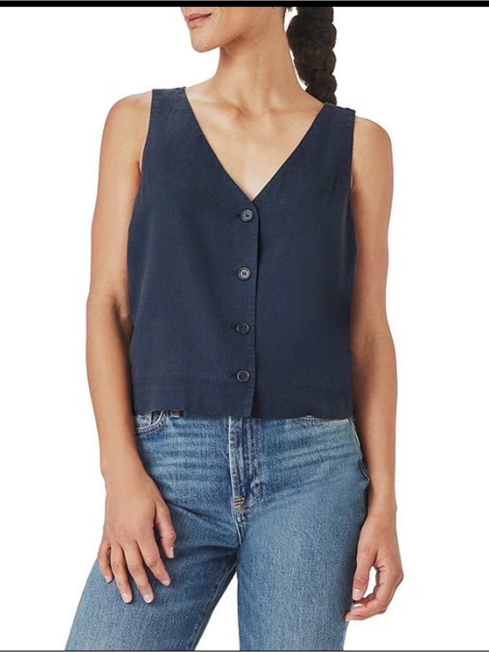 Splendid Adele Linen Blend V-Neck Button Front Vest small